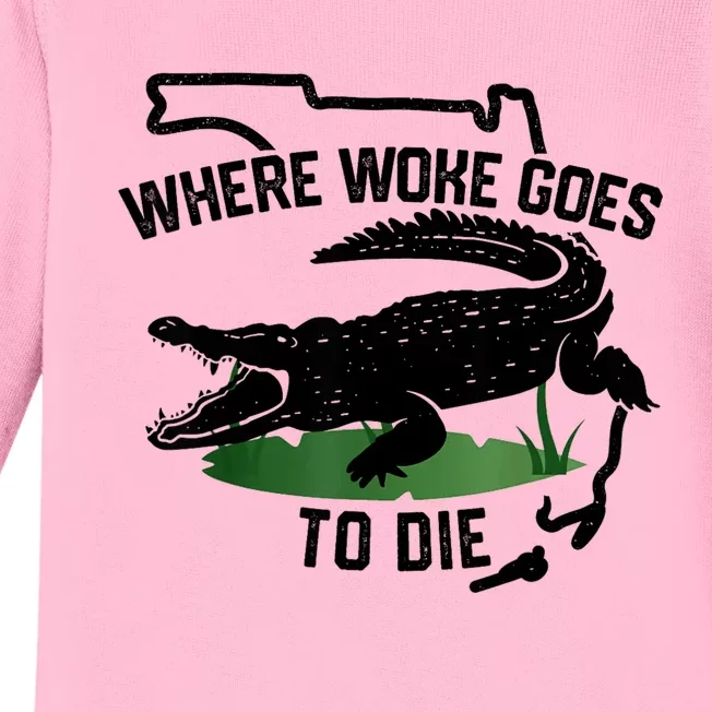 Florida Is Where Woke Goes To Die Crocodile Alligator Baby Long Sleeve Bodysuit