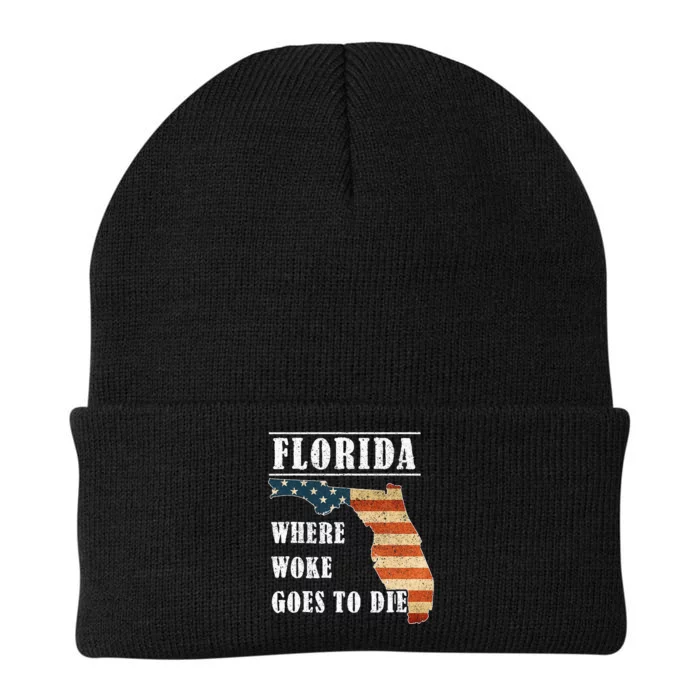 Florida Is Where Woke Goes To Die DeSantis Florida USA Flag Knit Cap Winter Beanie