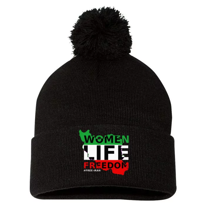 Free Iran Women Life Freedom Stand With Persian WomenIran Pom Pom 12in Knit Beanie