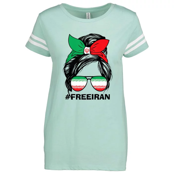 Free Iran Women Life Freedom Messy Bun Iranian Flag Enza Ladies Jersey Football T-Shirt