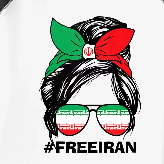 Free Iran Women Life Freedom Messy Bun Iranian Flag Infant Baby Jersey Bodysuit