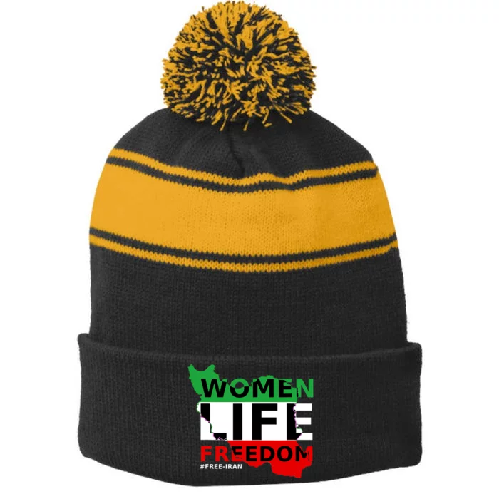 Free Iran Women Life Freedom Stand With Persian Women,Iran Stripe Pom Pom Beanie