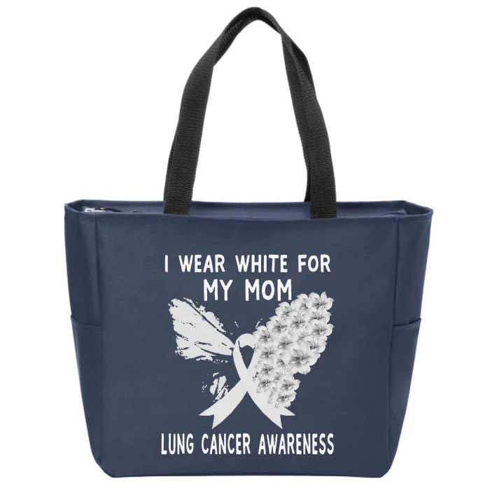 Funny I Wear White Ribbon Lung Cancer Awareness Zip Tote Bag