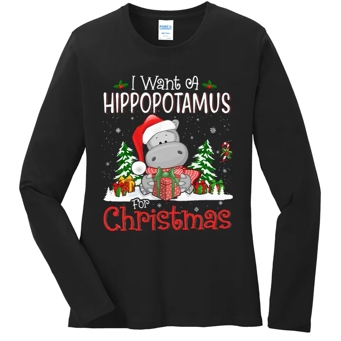 funny I Want A Hippopotamus For Christmas Xmas Ladies Long Sleeve Shirt