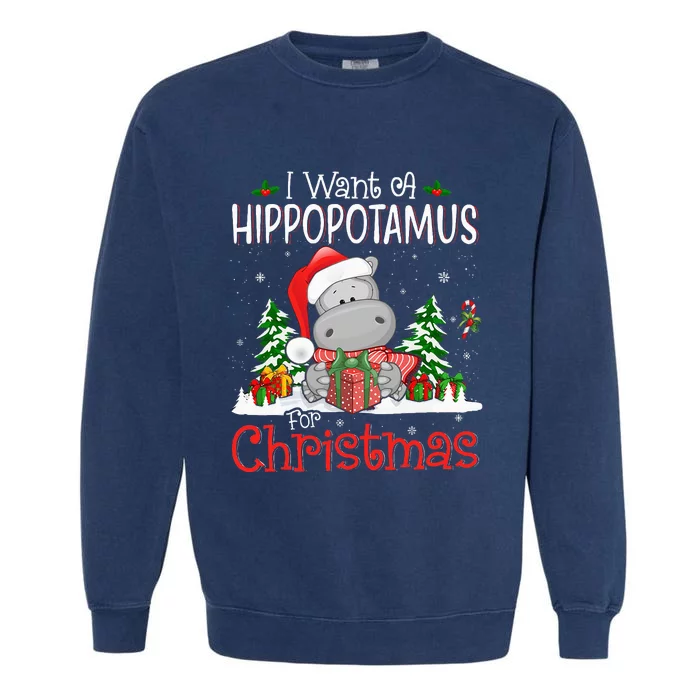 funny I Want A Hippopotamus For Christmas Xmas Garment-Dyed Sweatshirt