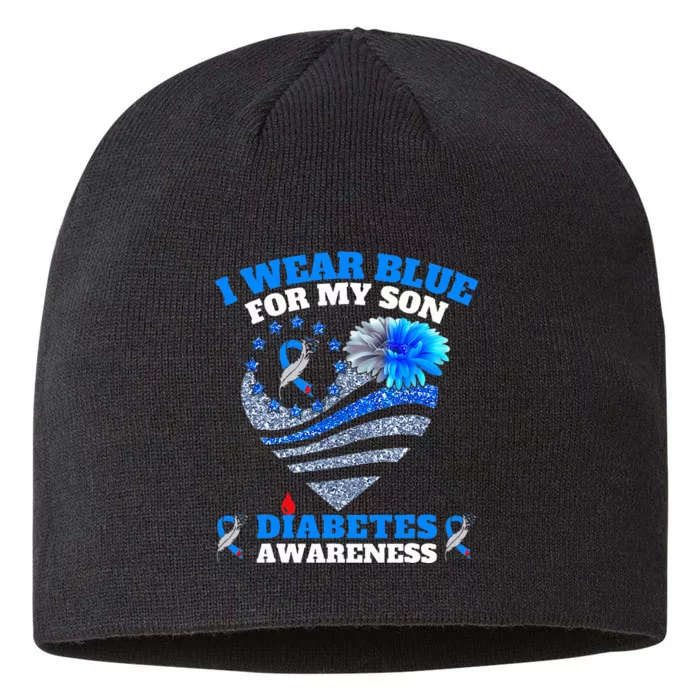 Funny I Wear Blue For My Son Diabetes Awareness Blue Ribbon 8 1/2in Sustainable Knit Beanie