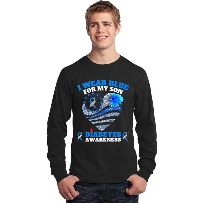 Funny I Wear Blue For My Son Diabetes Awareness Blue Ribbon Tall Long Sleeve T-Shirt