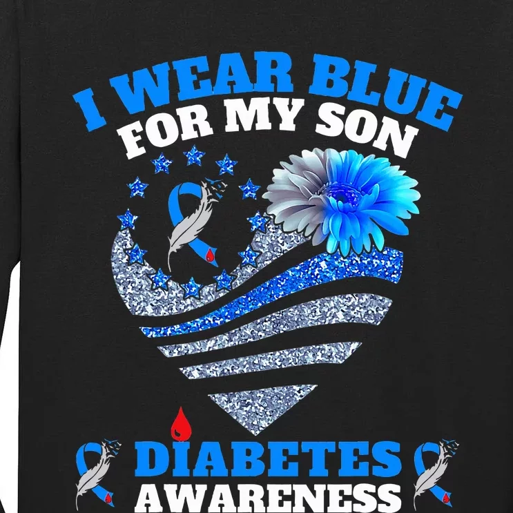 Funny I Wear Blue For My Son Diabetes Awareness Blue Ribbon Tall Long Sleeve T-Shirt