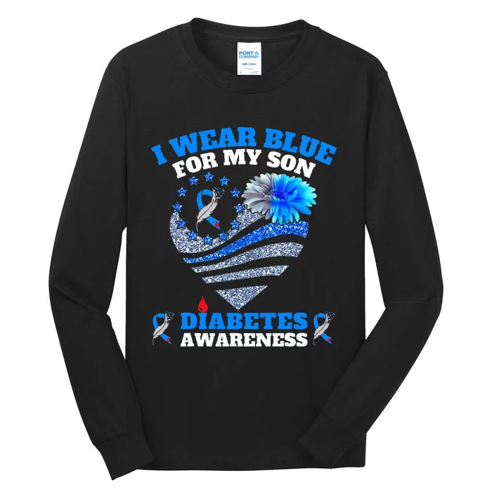 Funny I Wear Blue For My Son Diabetes Awareness Blue Ribbon Tall Long Sleeve T-Shirt