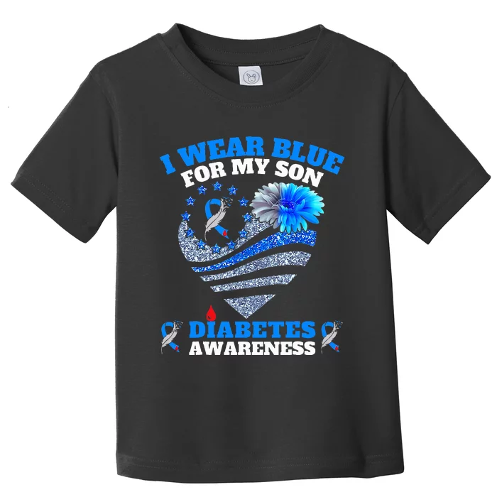 Funny I Wear Blue For My Son Diabetes Awareness Blue Ribbon Toddler T-Shirt