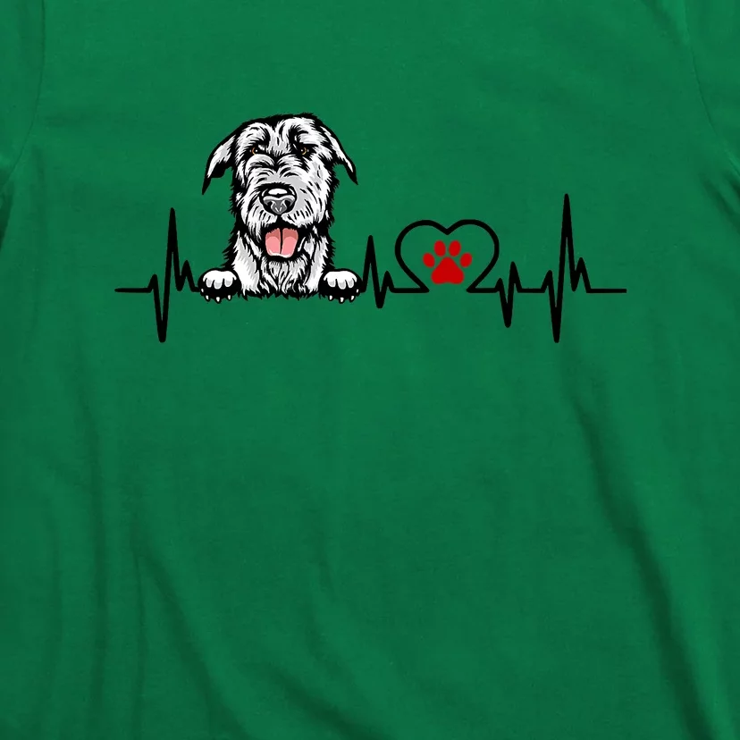 Funny Irish Wolfhound Heartbeat Dog Lover St Patrick Day T-Shirt