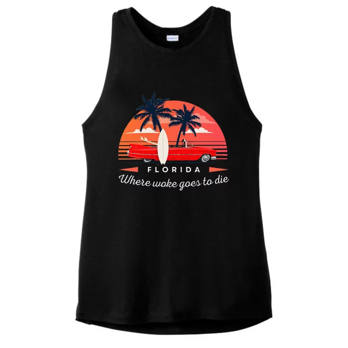 Florida Is Where Woke Goes To Die Ladies Tri-Blend Wicking Tank