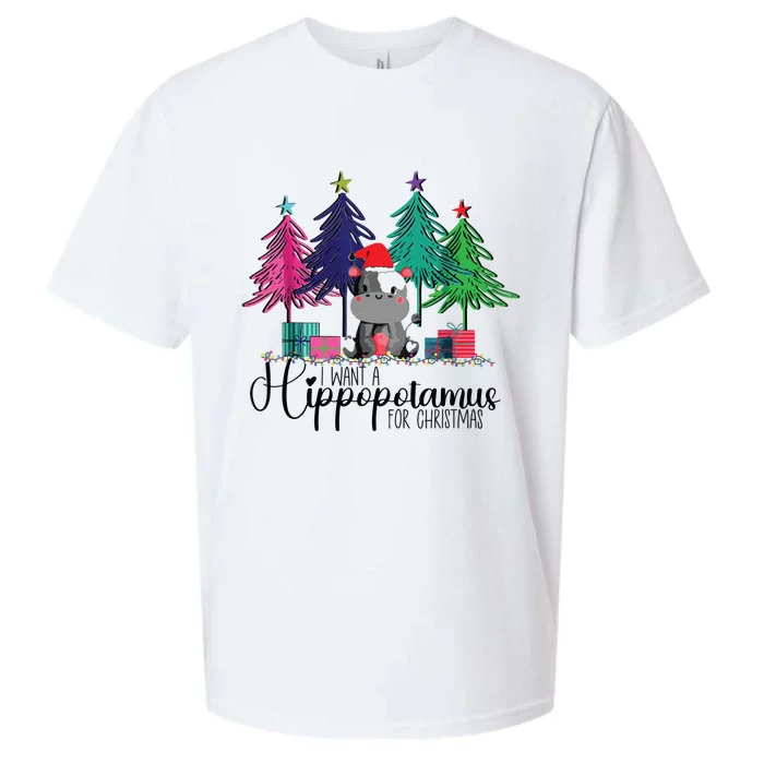 Funny I Want A Hippopotamus For Christmas Trees Hippo Xmas Sueded Cloud Jersey T-Shirt