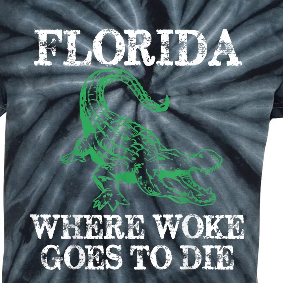 Florida Is Where Woke Goes To Die Crocodile Alligator Kids Tie-Dye T-Shirt