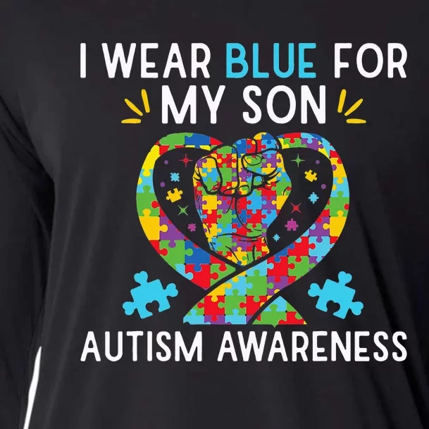 funny I Wear Blue For My Son Autism Awareness Cooling Performance Long Sleeve Crew