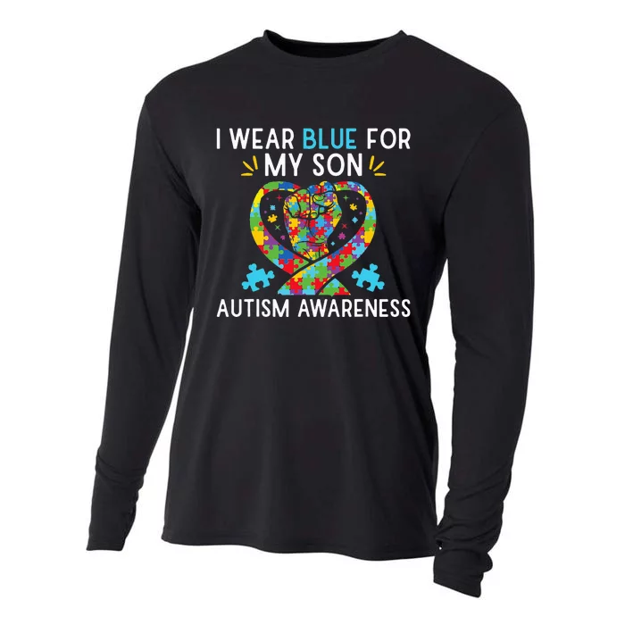 funny I Wear Blue For My Son Autism Awareness Cooling Performance Long Sleeve Crew