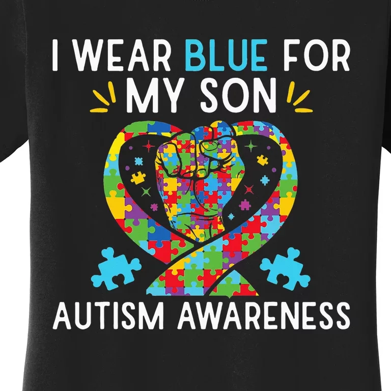 funny I Wear Blue For My Son Autism Awareness Women's T-Shirt