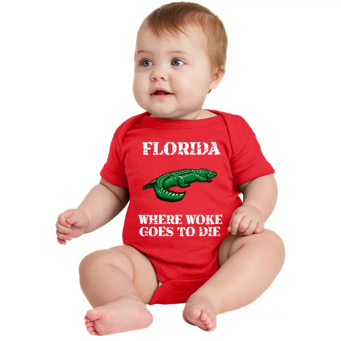 Florida Is Where Woke Goes To Die Crocodile Alligator Baby Bodysuit