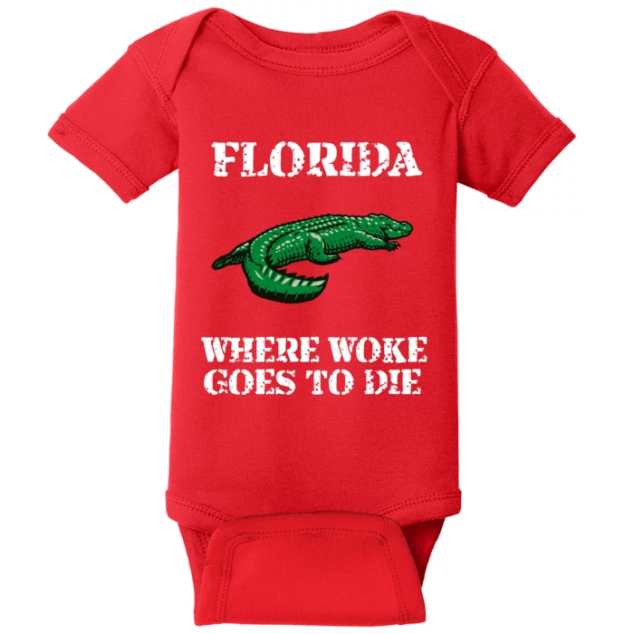 Florida Is Where Woke Goes To Die Crocodile Alligator Baby Bodysuit