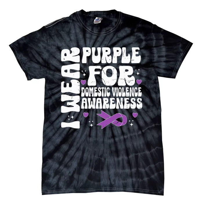 funny I Wear Purple Domestic Violence Awareness Tie-Dye T-Shirt