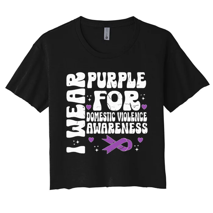 funny I Wear Purple Domestic Violence Awareness Women's Crop Top Tee