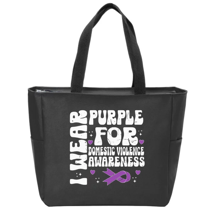 funny I Wear Purple Domestic Violence Awareness Zip Tote Bag