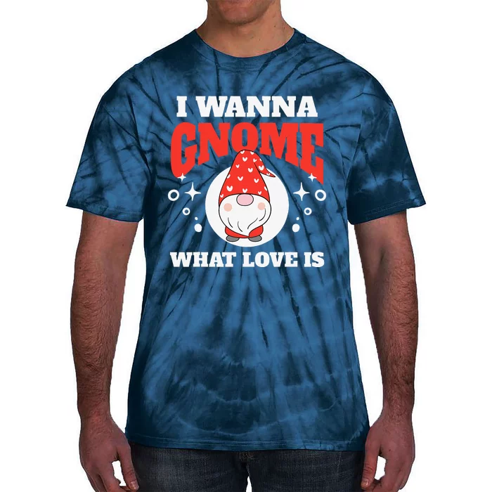 Funny I Wanna Know What Love Is Gnome Pun Valentine's Day Tie-Dye T-Shirt