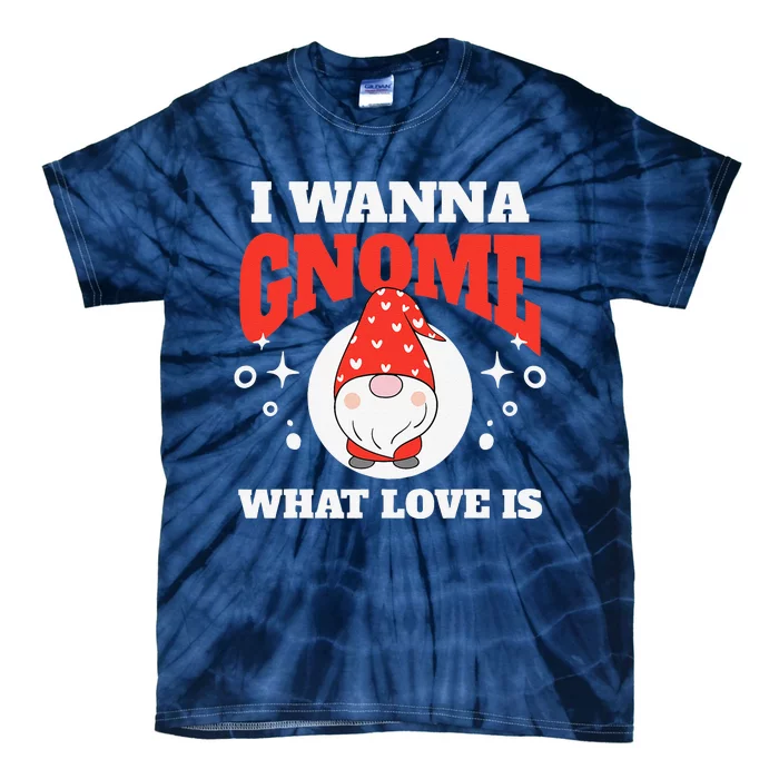 Funny I Wanna Know What Love Is Gnome Pun Valentine's Day Tie-Dye T-Shirt