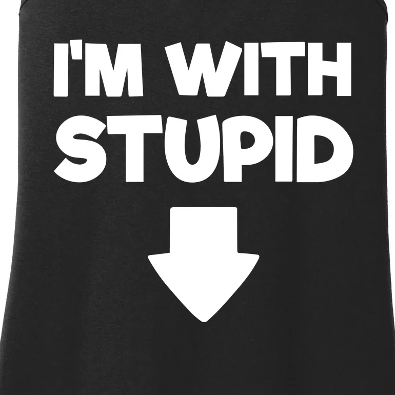 Funny Im With Stupid Pointing Down Ladies Essential Tank