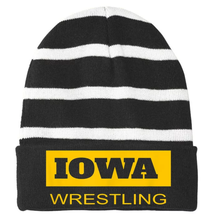 Freestyle Iowa Wrestling Wrestler Fan The Hawkeye State Striped Beanie with Solid Band