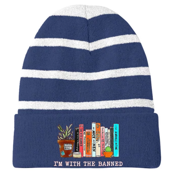 Funny IM With The Banned Banned Books Reading Books Striped Beanie with Solid Band