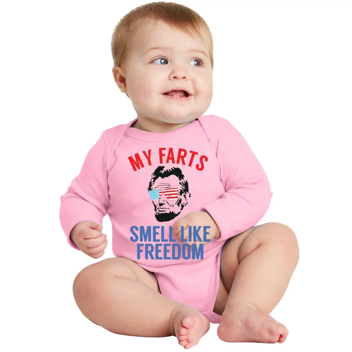 Funny July 4th Party Funny Abe Lincoln Baby Long Sleeve Bodysuit