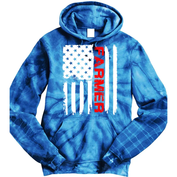 Farmer July 4 American Flag Funny Gift Farm Cow Tractor Gift Tee Great Gift Tie Dye Hoodie