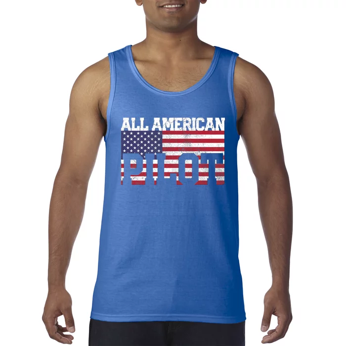 Funny July 4th Fathers Day Gift Pilot Dad Usa Flag Gift Tank Top