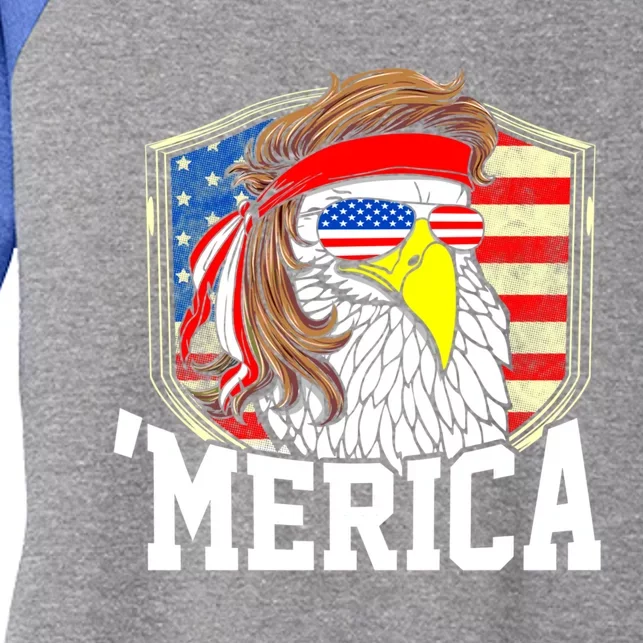 Funny July 4th Gift Merica Usa 4th Of July Mullet Eagle Gift Women's Tri-Blend 3/4-Sleeve Raglan Shirt