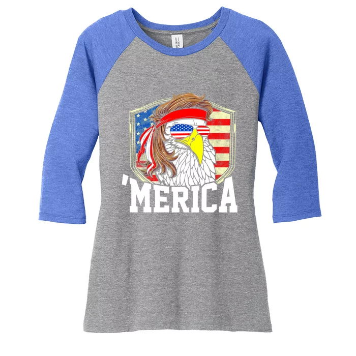 Funny July 4th Gift Merica Usa 4th Of July Mullet Eagle Gift Women's Tri-Blend 3/4-Sleeve Raglan Shirt