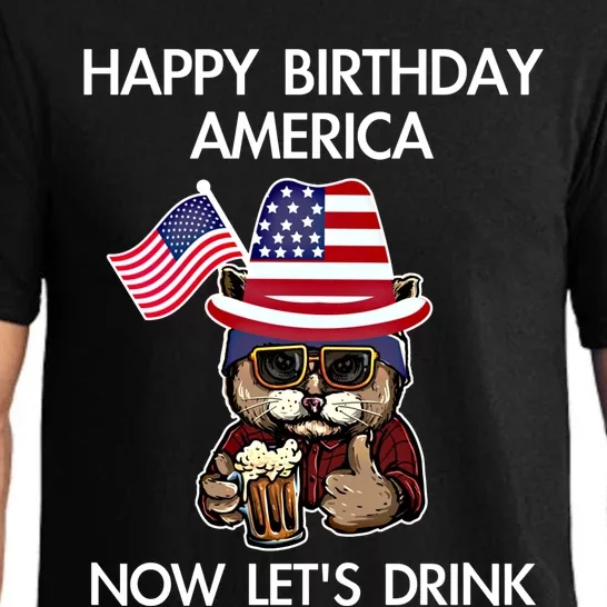 Funny July 4th Happy Birthday America Cat Let's Beer Gift Pajama Set