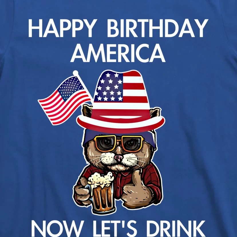 Funny July 4th Happy Birthday America Cat Let's Beer Gift T-Shirt