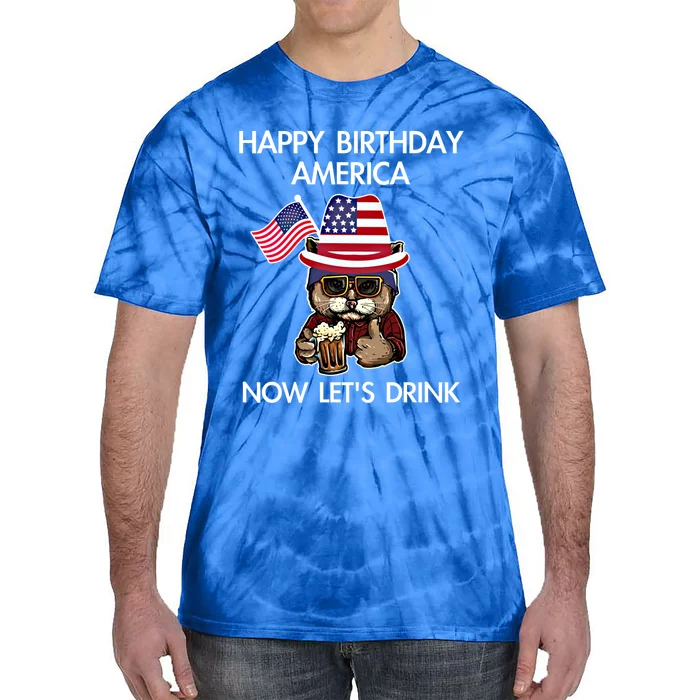 Funny July 4th Happy Birthday America Cat Let's Beer Gift Tie-Dye T-Shirt