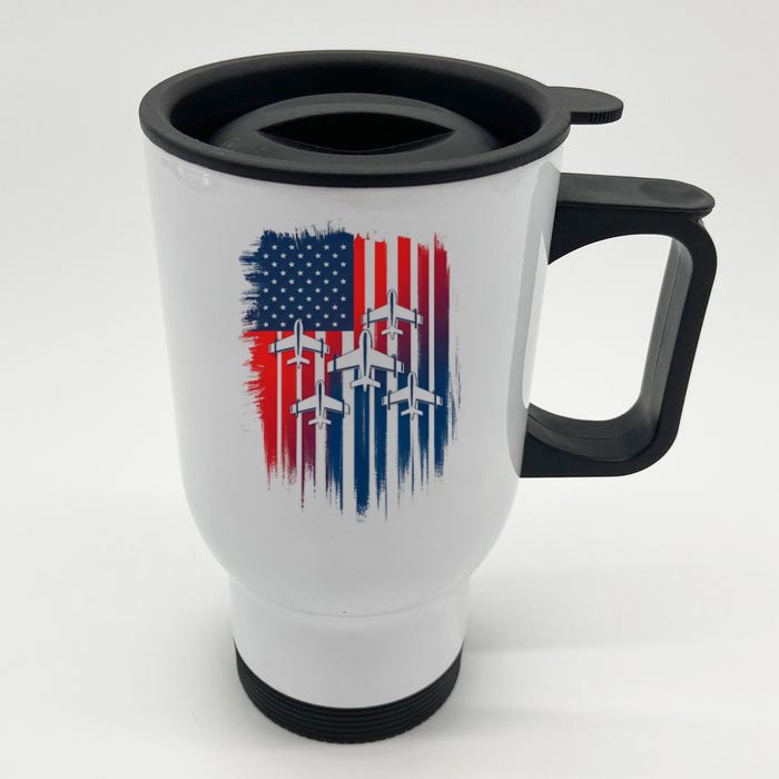 Fighter Jet Airplane American Flag Patriotic 4th Of July Front & Back Stainless Steel Travel Mug