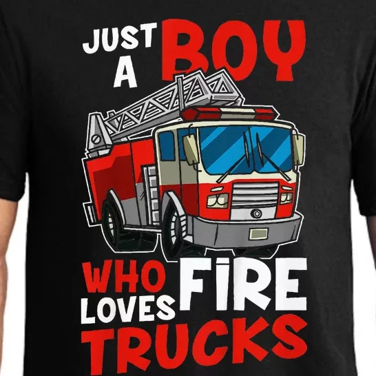 Firefighter Just A Boy Who Loves Fire Trucks Pajama Set