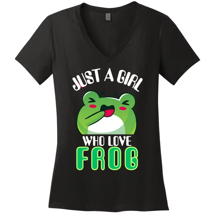 Frog Just A Girl Who Loves Frogs Funny Frog Lover Gift Women's V-Neck T-Shirt