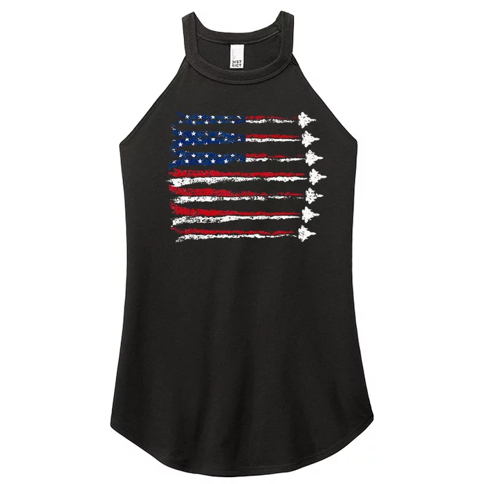 Fighter Jet Airplane Usa Flag Women’s Perfect Tri Rocker Tank