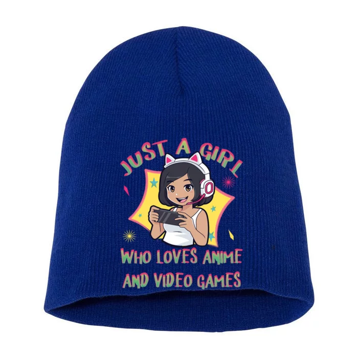 Funny Just A Who Loves Anime And Video Games Meaningful Gift Short Acrylic Beanie