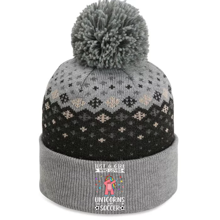 Funny Just A  Who Loves Unicorns And Soccer The Baniff Cuffed Pom Beanie