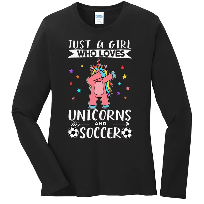 Funny Just A  Who Loves Unicorns And Soccer Ladies Long Sleeve Shirt