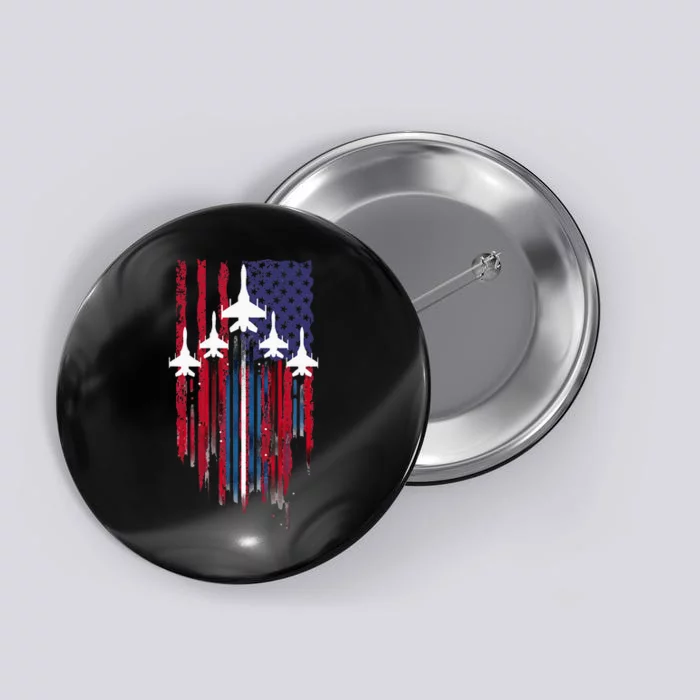 Fighter Jet Airplane American Flag Patriotic Button