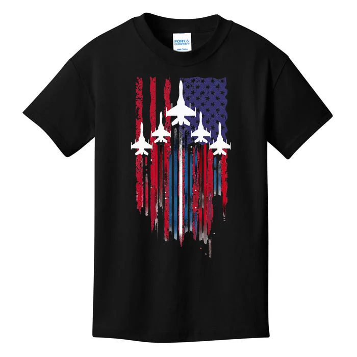 Fighter Jet Airplane American Flag Patriotic Kids T-Shirt