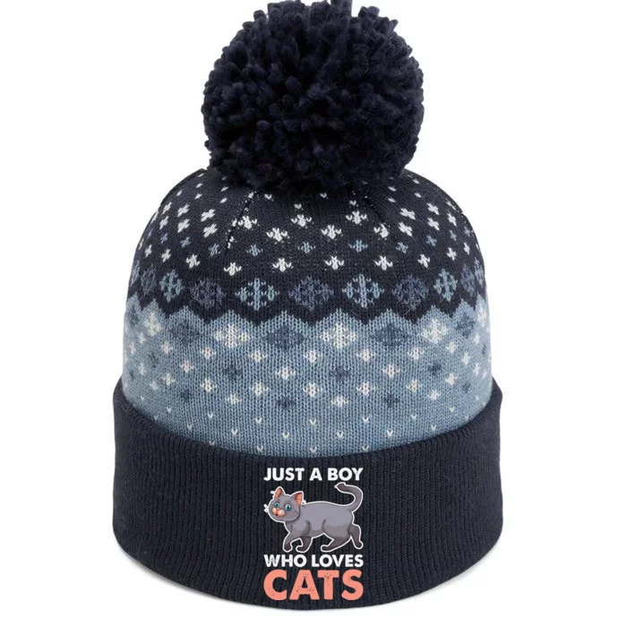 Funny Just A Boy Who Loves Cats Kitty Pet Cat The Baniff Cuffed Pom Beanie