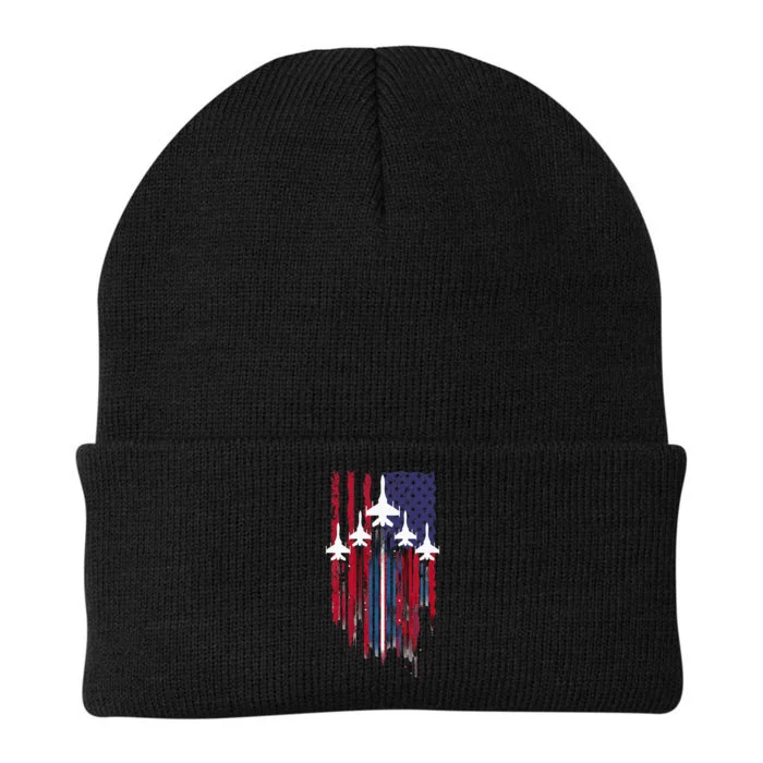 Fighter Jet Airplane American Flag Patriotic Knit Cap Winter Beanie